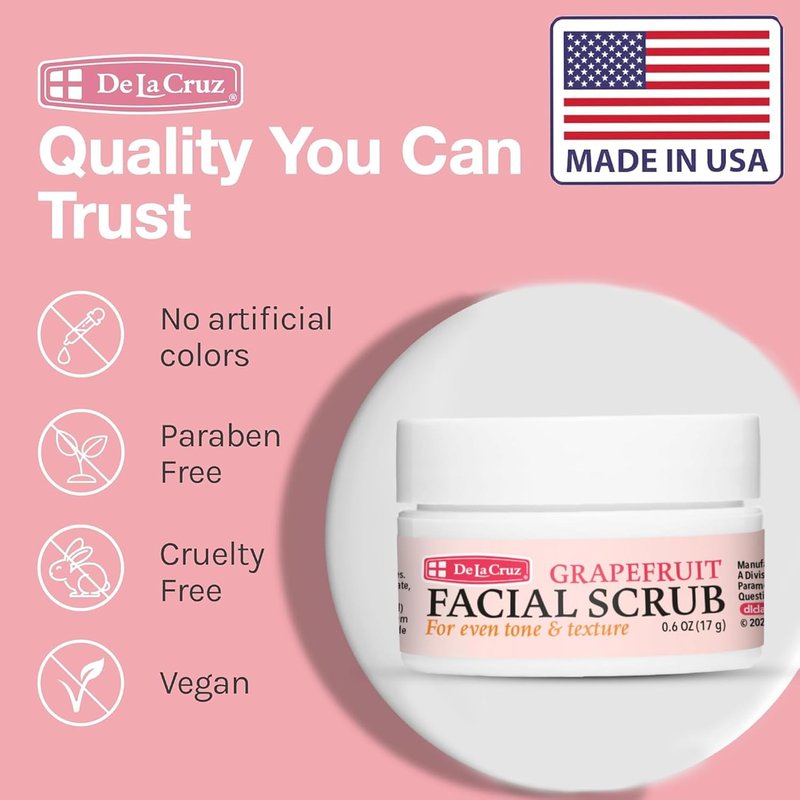 Grapefruit Facial Scrub - Exfoliating Face Scrub with Vitamin E, Papaya & Aloe Vera | 0.6 Ounce Trial Size