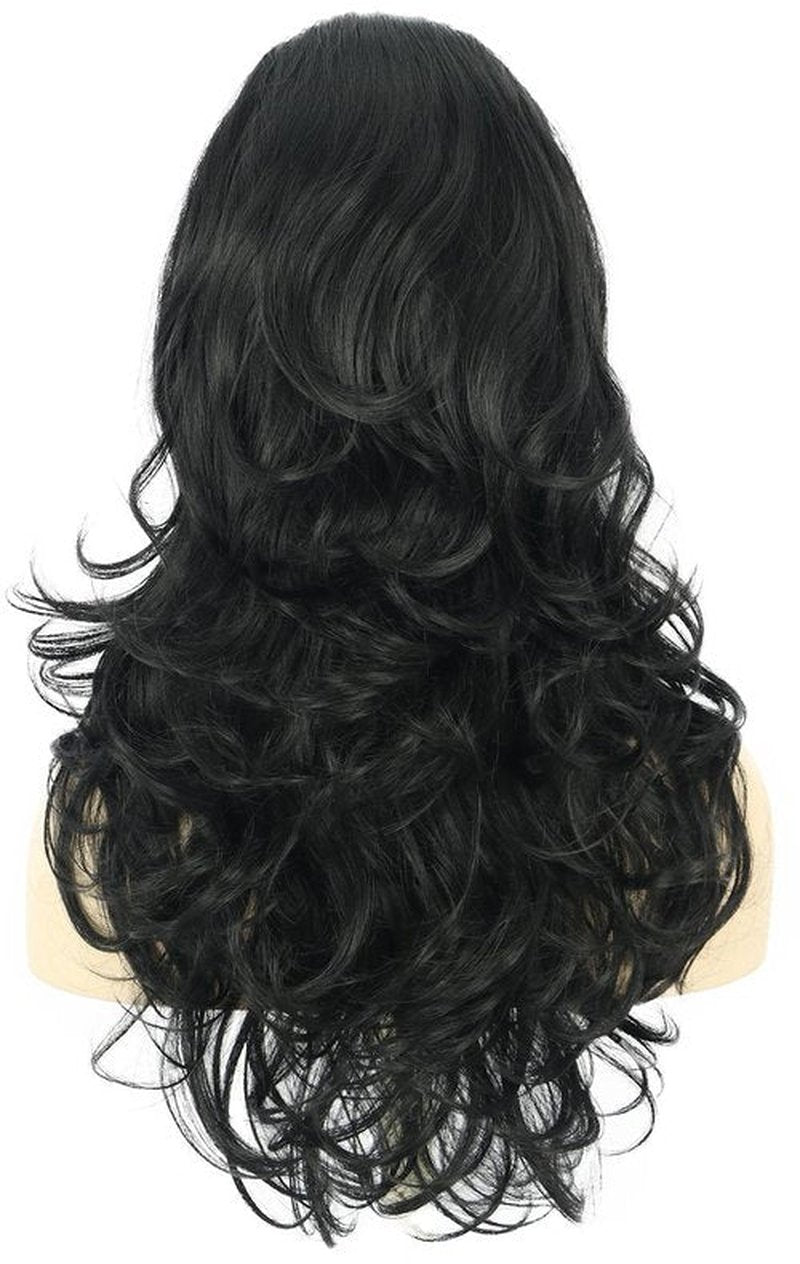 karlery Adult Women Long Wavy Black Wig Bouffant Beehive Wig 60s 70s Themed Party Costume Wig