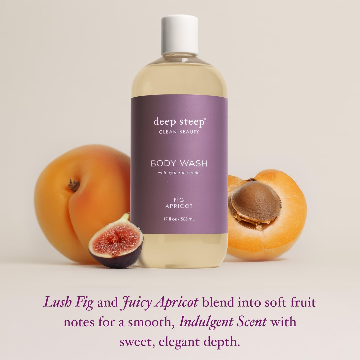 Deep Steep Fig Apricot Body Wash, Hydrating Shower Gel with Hyaluronic Acid & Shea Butter for Sensitive Skin, Bodywash for Women & Men, 17 Fl Oz, 1-Pack