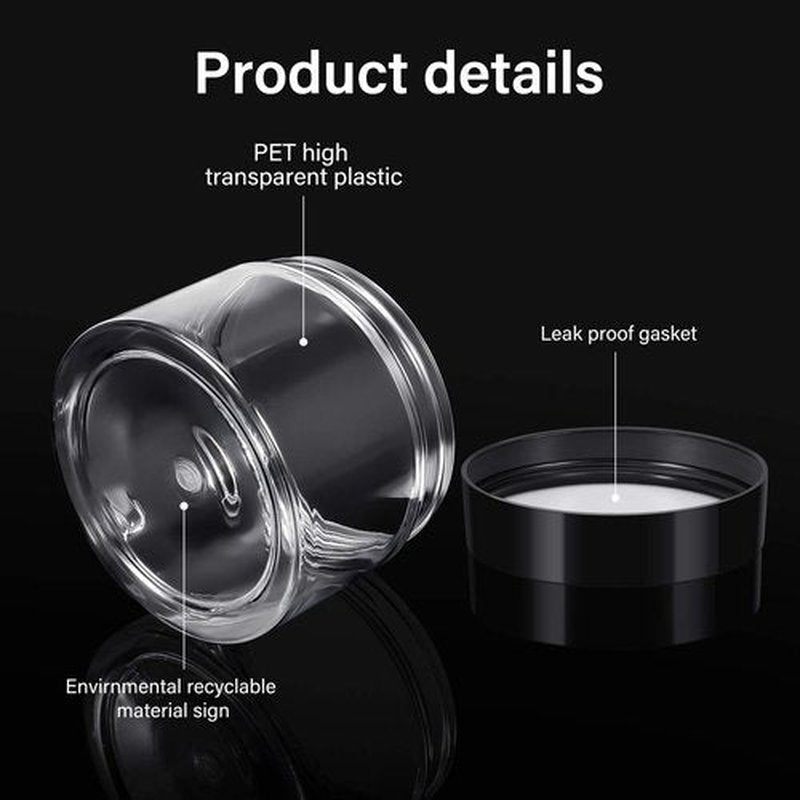 6 Pack Clear Container with Lids Small Plastic Pot Jars Wide Mouth Round Leak Proof Plastic Container Jars with Lid for Travel Storage, Eye Shadow, Nails, Paint, Jewelry (6 oz, Black)