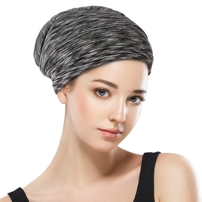 Silky Satin Lined Bonnet Sleep Cap - Adjustable Stay on All Night Hair Wrap Cover Slouchy Beanie for Curly Hair Protection for Women and Men - Heather Black