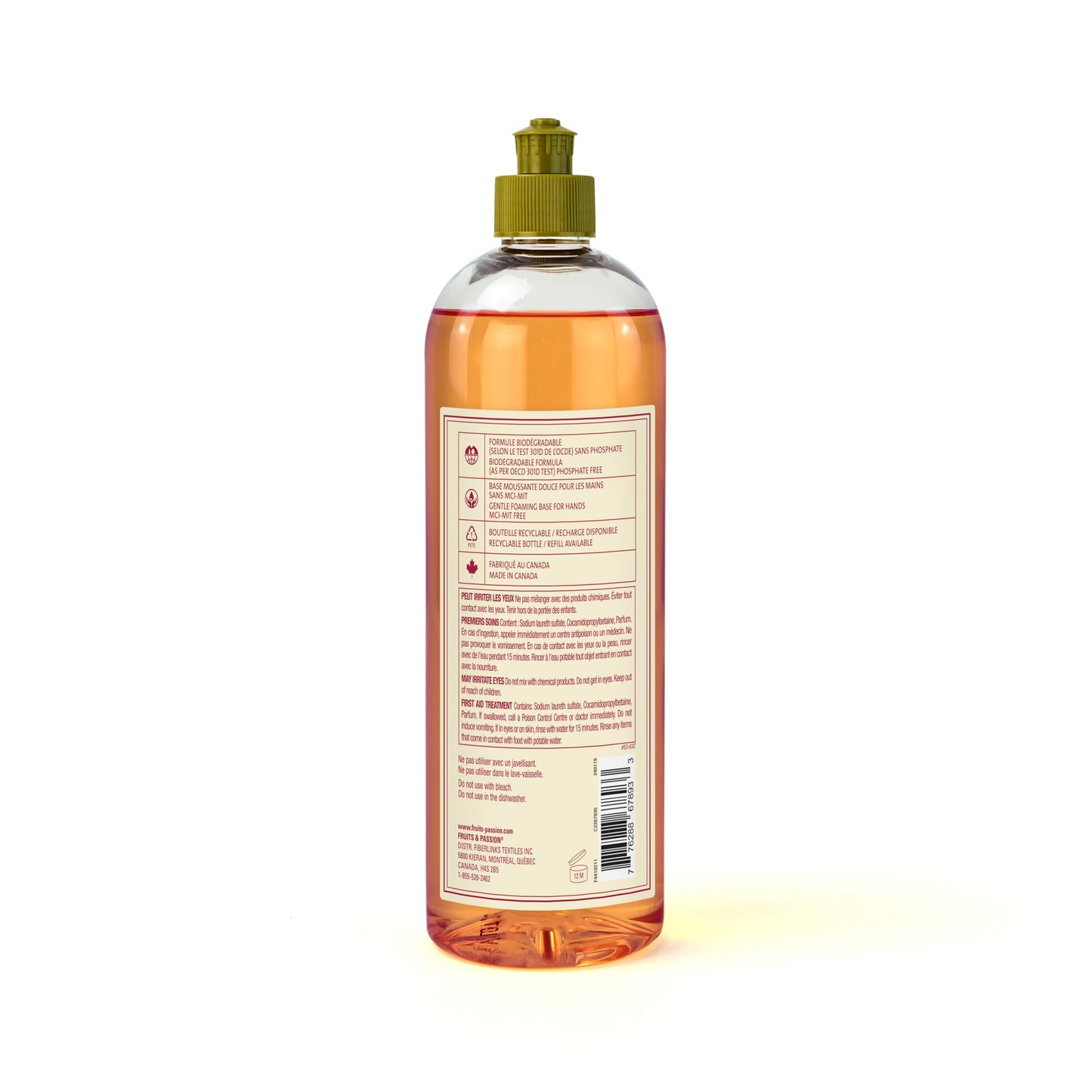Fruits & Passion Cucina Concentrated Dish Soap, Sanguinelli Orange & Fennel, Gentle Liquid Dishwashing Detergent with Olive Oil, Plant-Based Formula, Refillable Recyclable Bottle, 16.9 fl oz