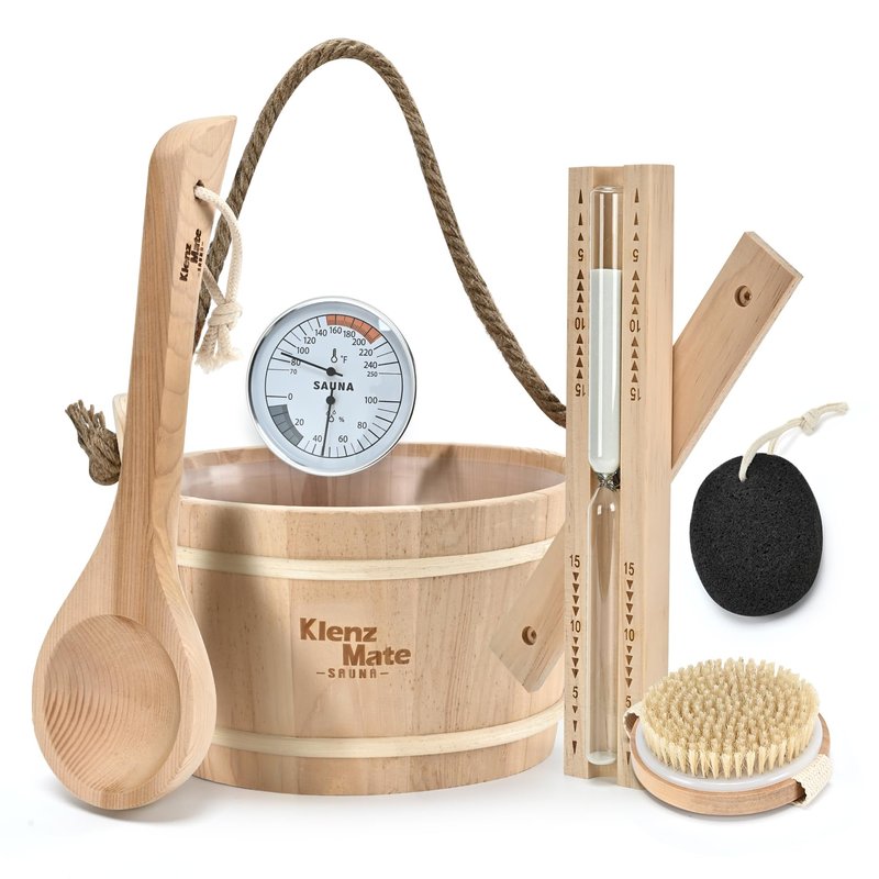 6 Pcs Sauna Accessories Kit, Wooden Sauna Bucket and Ladle Set, Handmade