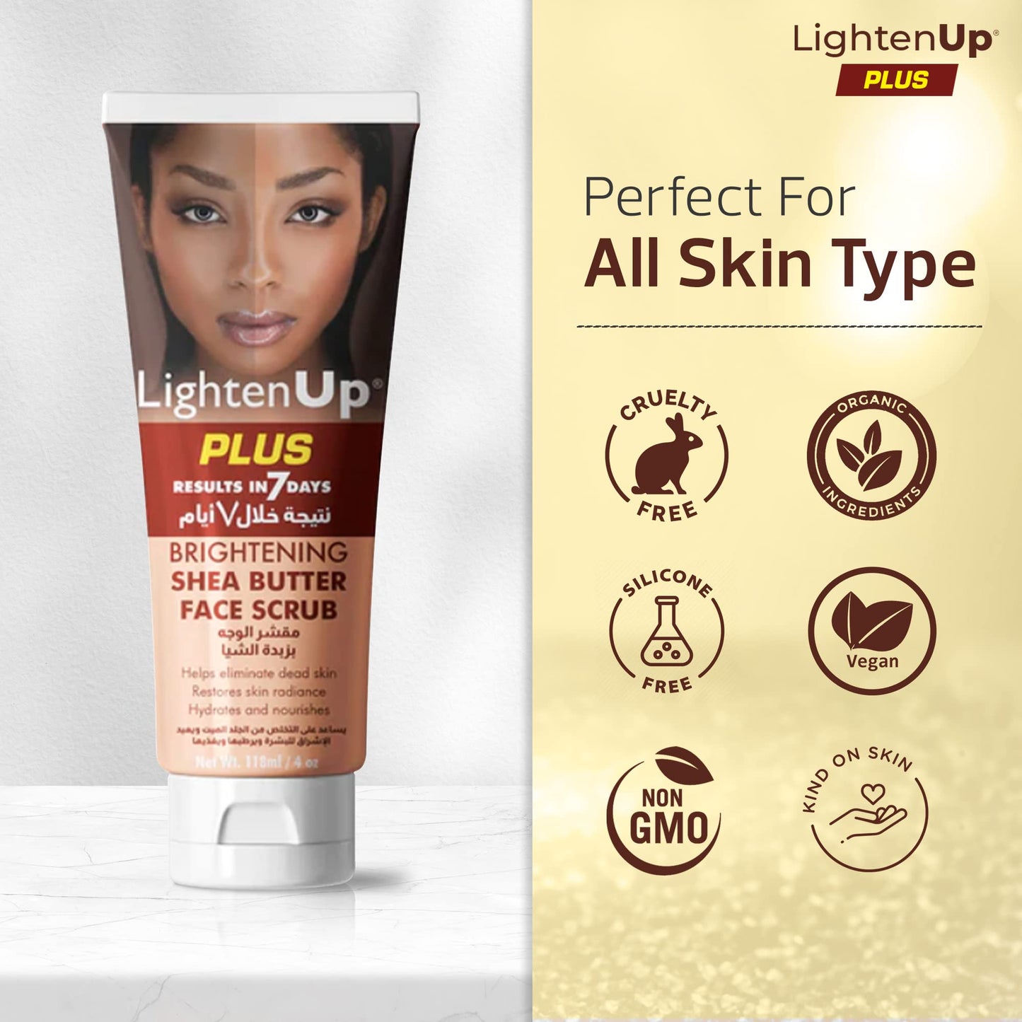 OMIC Lighten-Up LightenUp Brightening Face Wash - 4 fl oz / 118 ml - Face Scrub Exfoliator, Natural Shower Gel, with Coconut Oil, Papaya, Shea Butter for All Skin Types