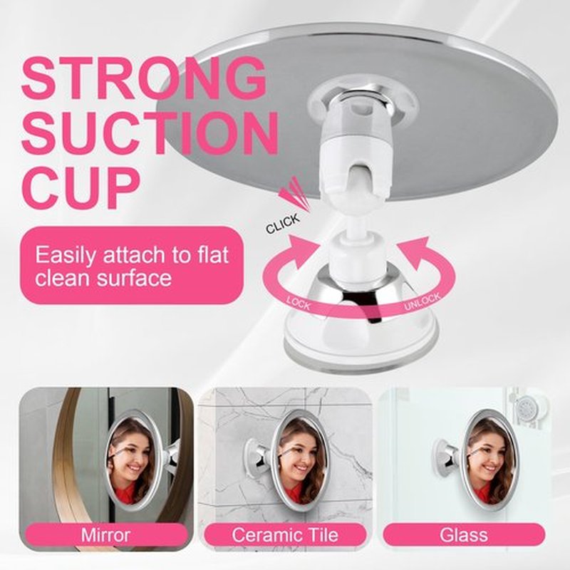 Fogless Shower Mirror with Suction Cups, 360° Rotatable, Anti-Fog Bathroom Mirror for Shaving, Make-up, Showering, Bathroom Accessories, Silver
