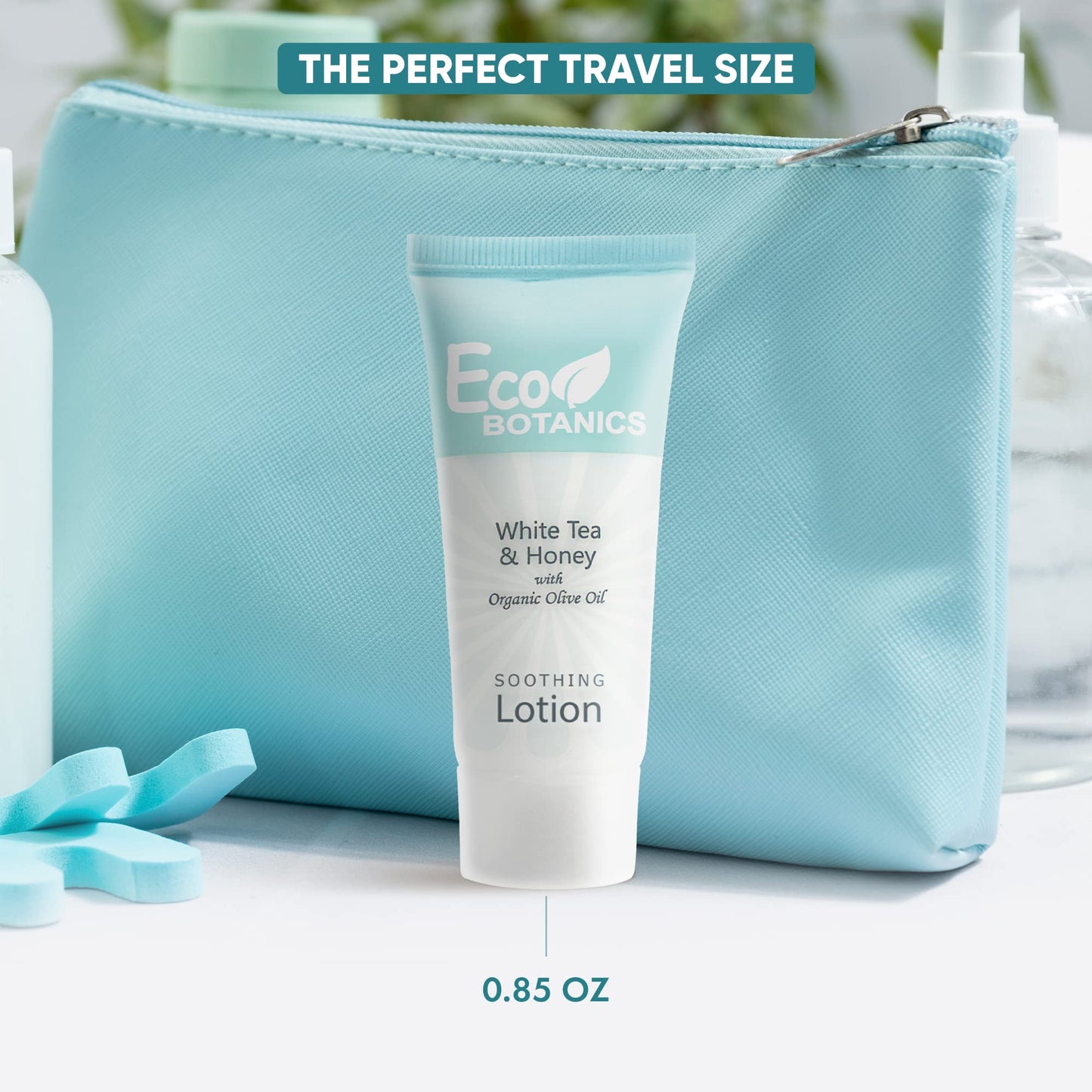 Travel Size Hotel Lotion 20 Count 0.85 oz Bottles Guest Amenities | Vacation Rentals and Short Term Rentals Paraben Free White Tea Scent Infused with Aloe Honey and Olive Oil by Eco Botanics