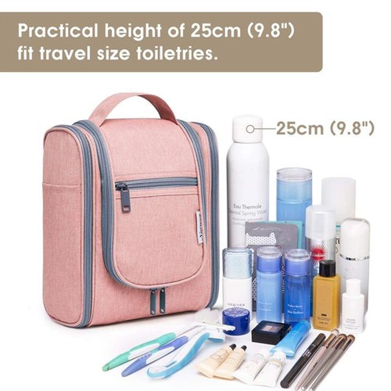 Narwey Small Hanging Toiletry Bag Women Travel Makeup Bag Organizer Toiletries Bag for Travel Size Essentials Accessories Cosmetics (Medium, Pink)