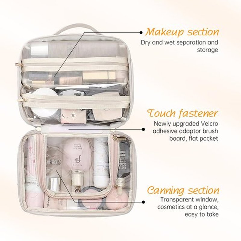 Doblopup Multi Compartment Toiletry Cosmetic Bag, PU Large makeup bag with compartments, Set Patient Multi Compartment Toiletry Cosmetic Bag For Women Girls Travel makeup bag with compartments (white)