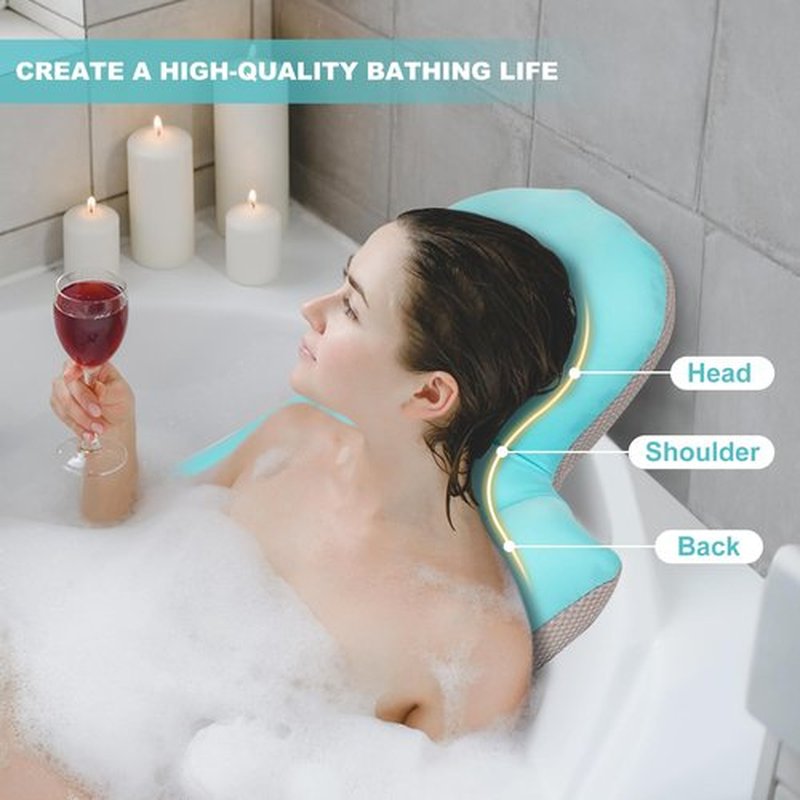 Bath Pillow Bathtub Pillow, Bath Pillows for Tub with Mesh Laundry Bag & Non-Slip Suction Cups, Spa Cushion for Head, Neck and Back Support | Ocean Blue
