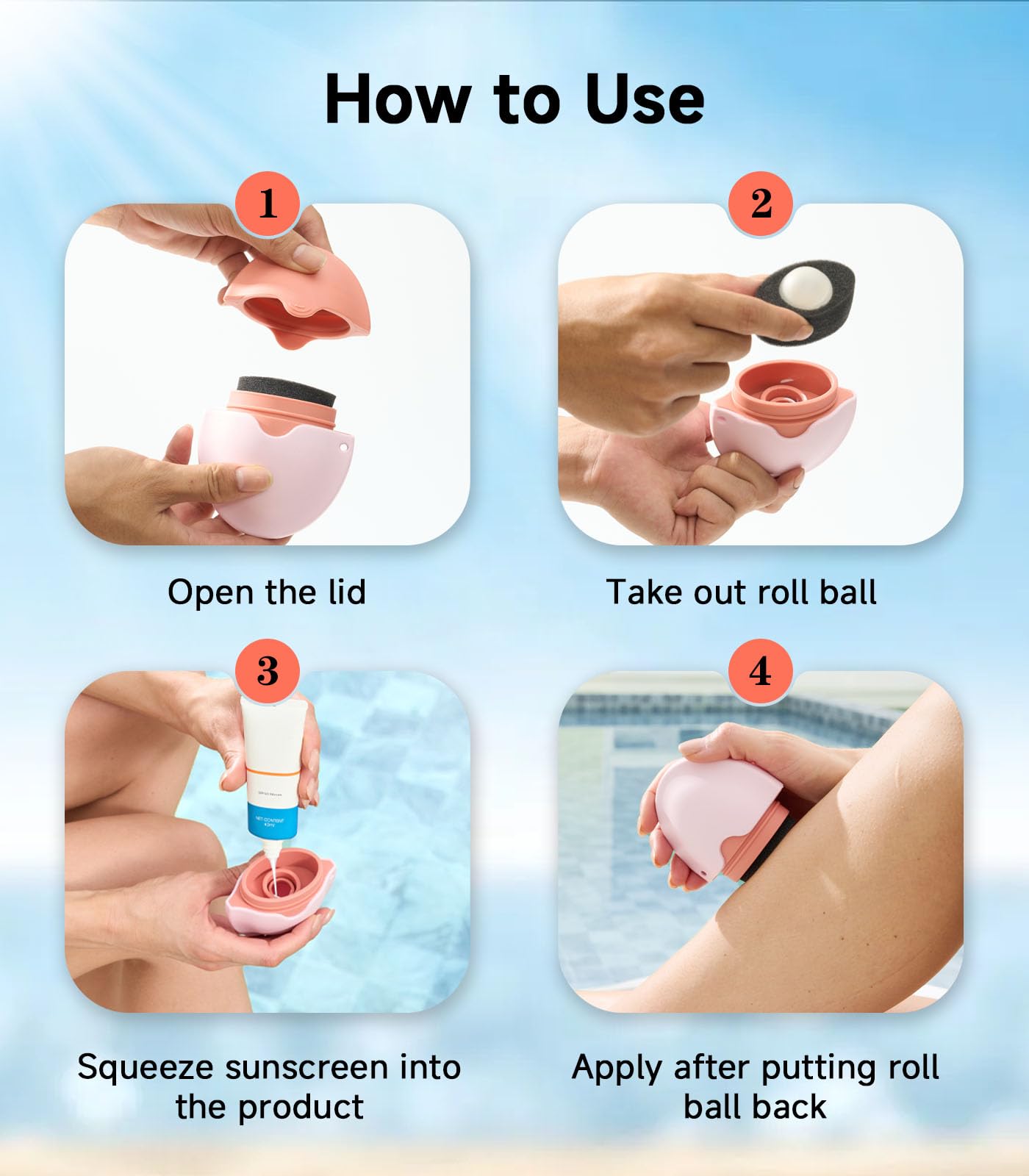 KYHDIYA Sunscreen Applicator - Refillable Roll on Sponge Sunscreen, Suncream & Lotion Applicator For Kids, Adults & Families - Travel Size Essentials for Vacation and Summer Beach