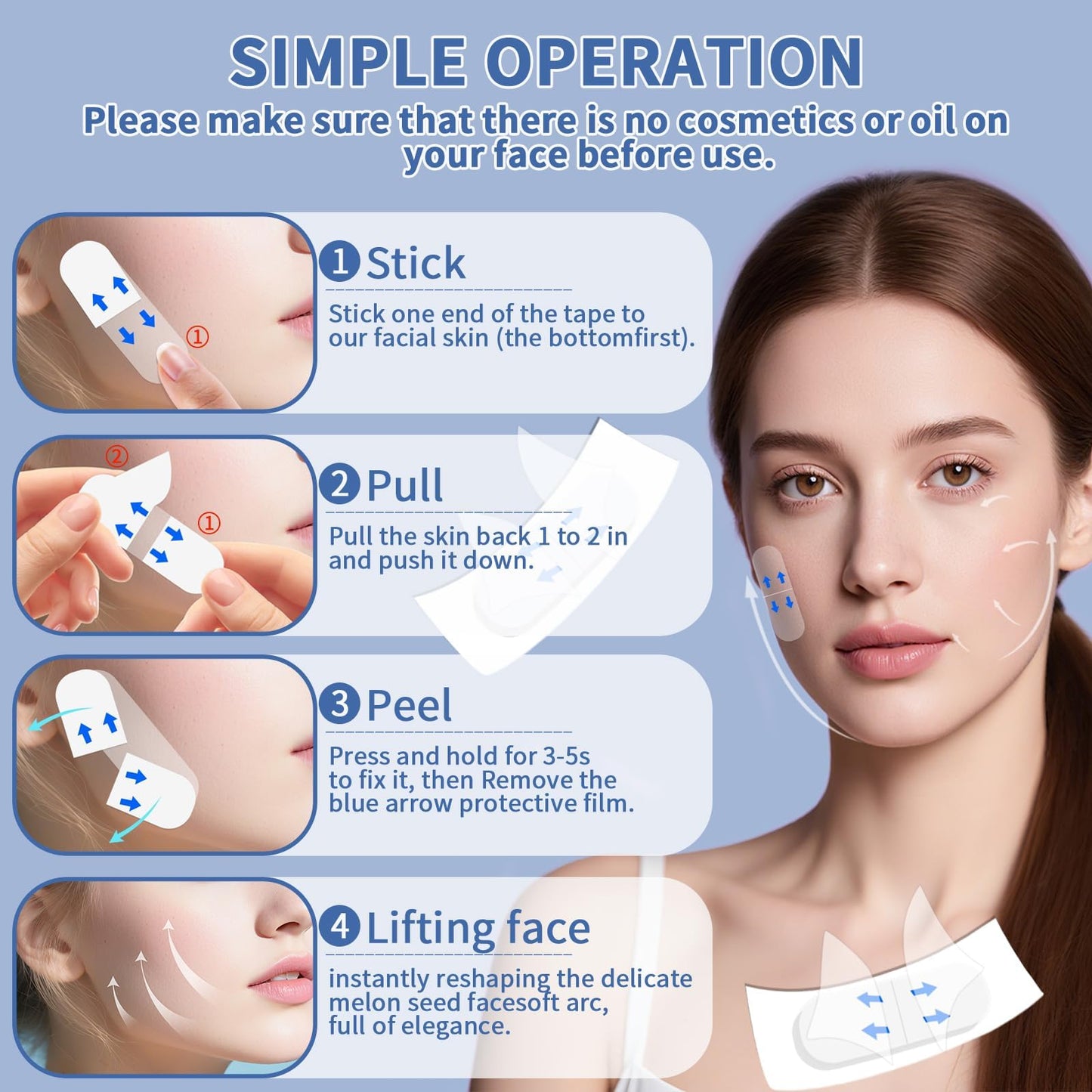 XronSlute 80Pcs Face Lifting Tape,Face Lift Tape Invisible,Makeup Facelift Invisible Behind Turkey Neck