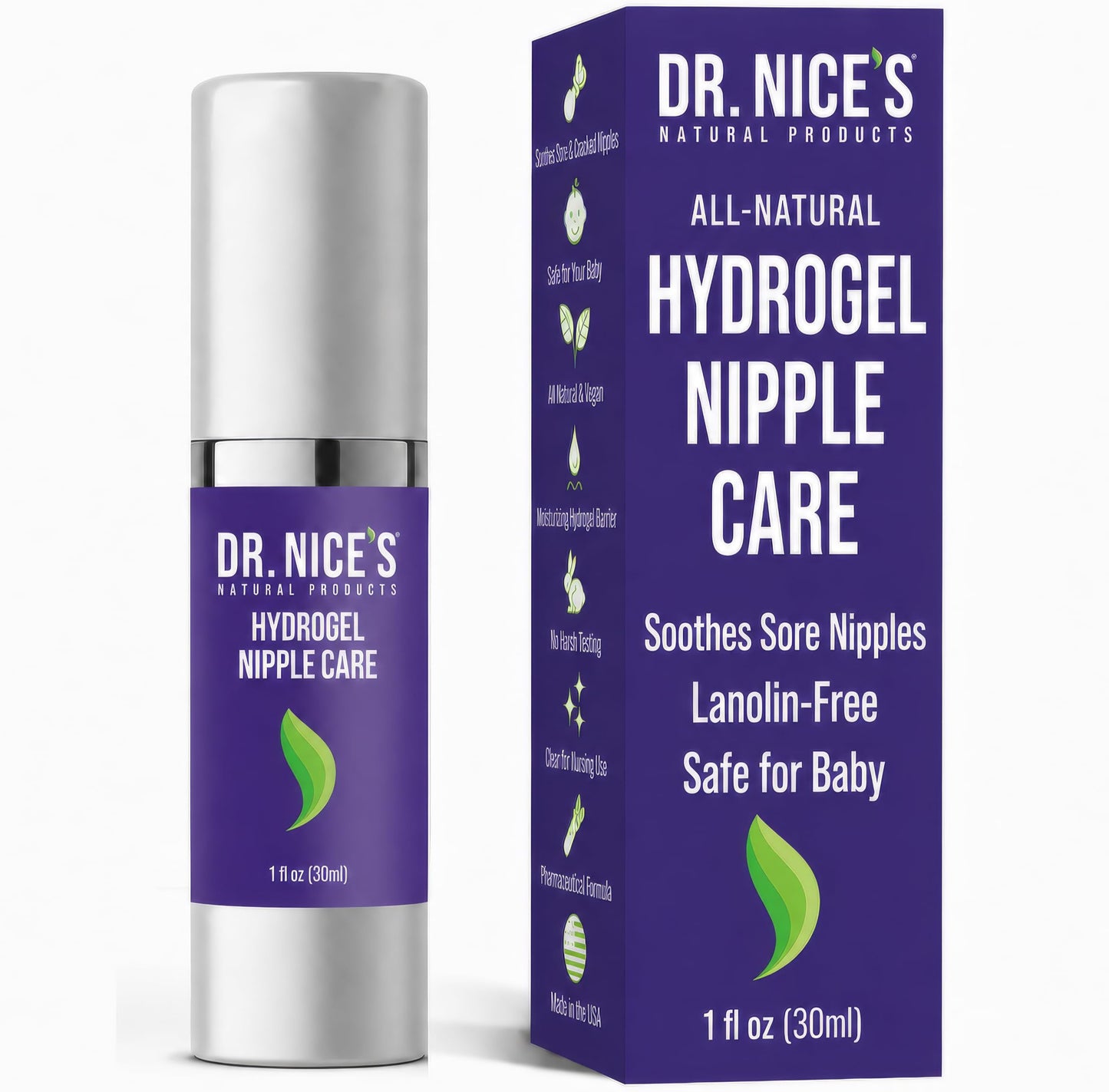 Dr. Nice's Nipple Cream for Breastfeeding - Instant Soothing and Cooling Relief for Sore Nipples | All Natural Water-Based Clear Gel | Safe for Mom & Baby - (0.34 Fl. Oz)