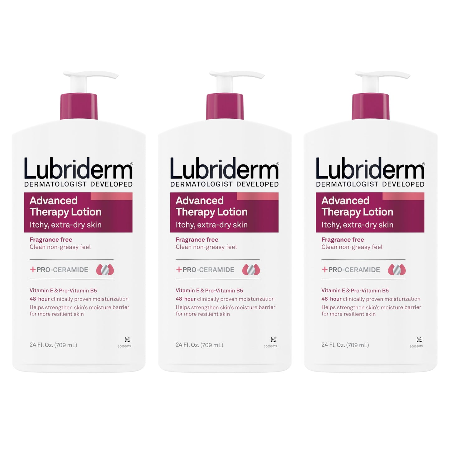 Lubriderm Advanced Therapy Moisturizing Lotion with Vitamins E and B5, Deep Hydration for Extra Dry Skin, Non-Greasy Formula, 24 fl. oz (Pack of 3)