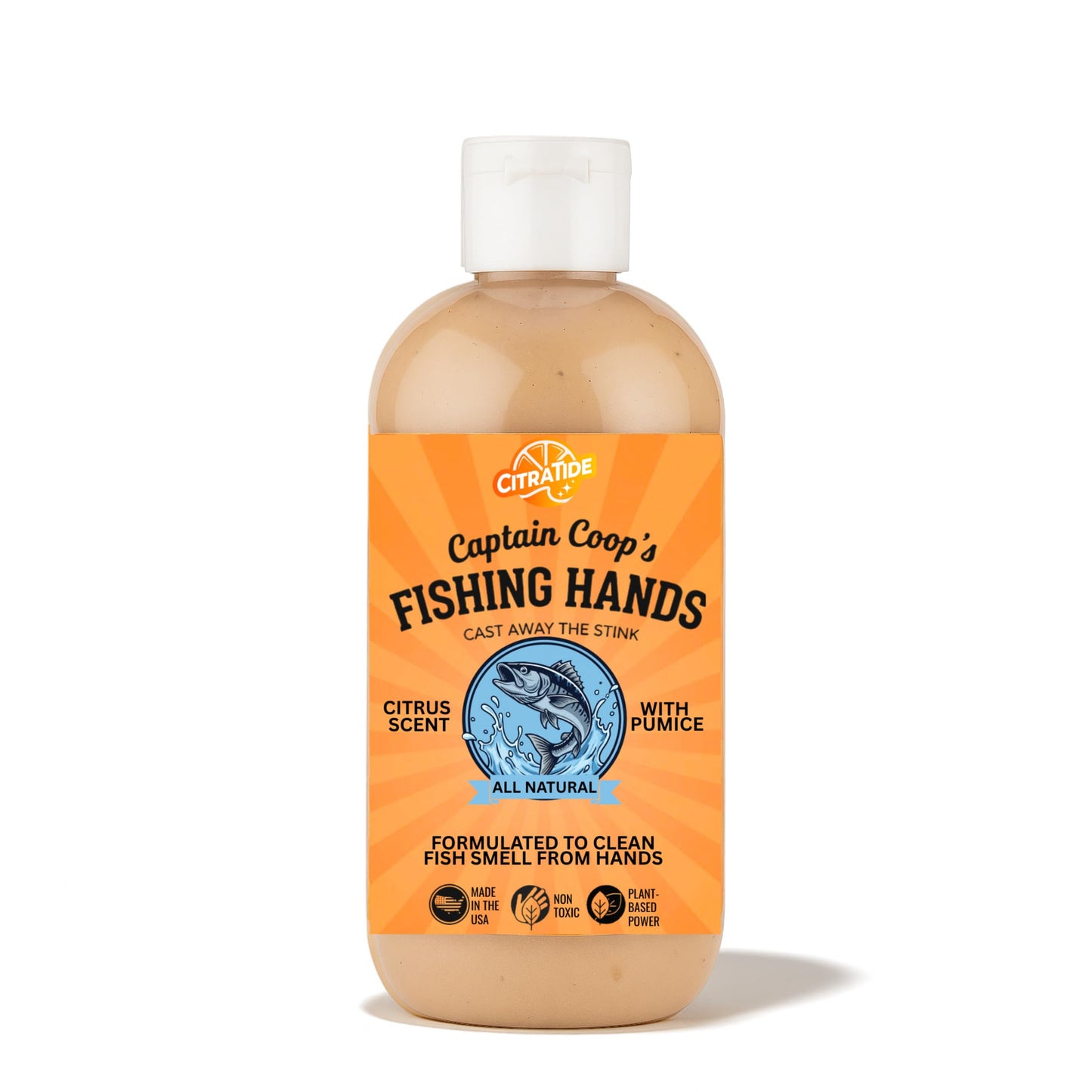 CITRATIDE Captain Coop’s Fishing Hands – Chemical-Free Citrus Hand Scrub & Odor Remover – Removes Fish Smell & Grease – Gentle on Skin – Great for Fishermen, Mechanics & Gardeners – Made in USA (8 oz)