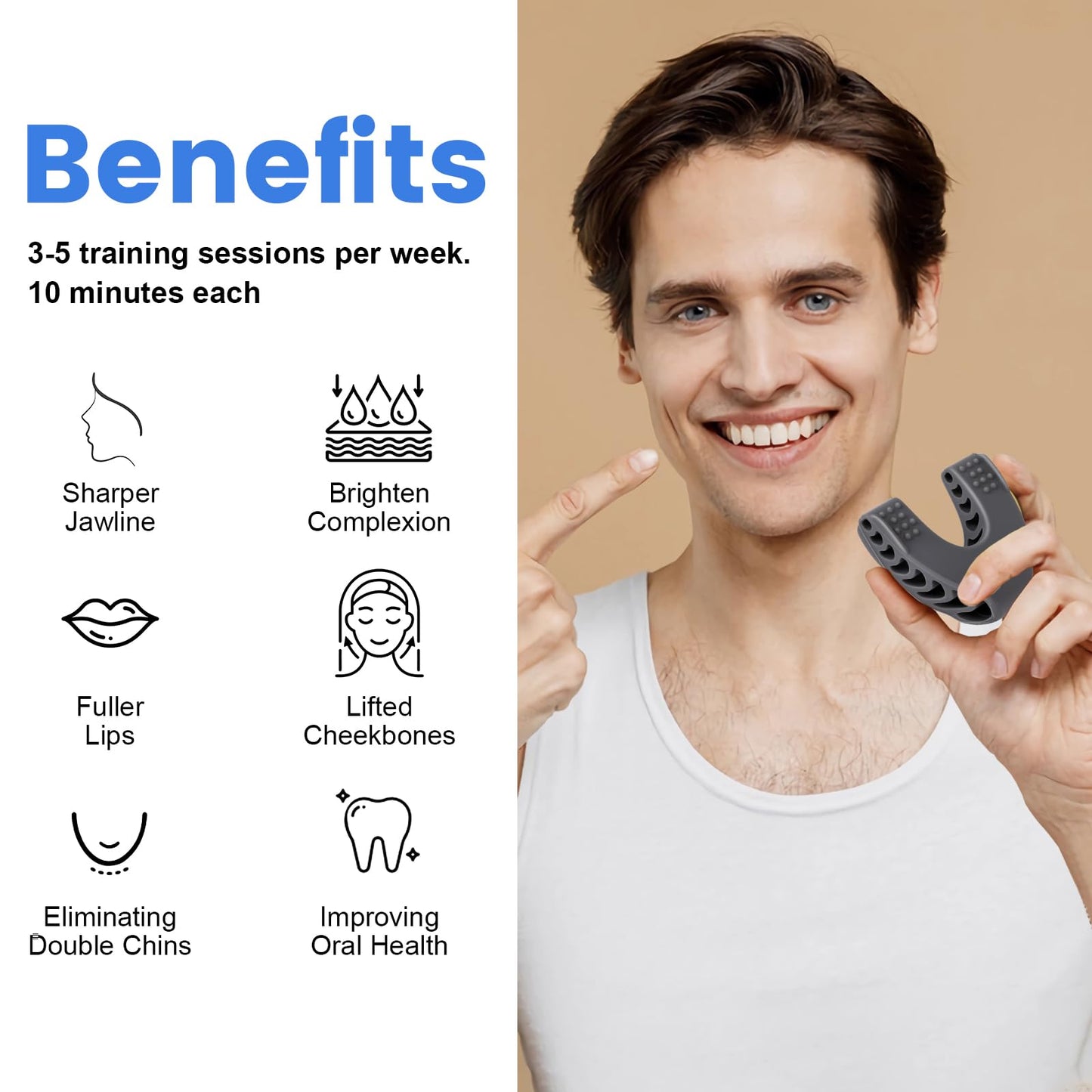 TEAWOO 9PCS Jaw Exerciser for Men & Women, 2 Model Set with 3 Resistance Levels Silicone Jaw Toner for Beginner, Intermediate & Advanced Users, Patented Jawline Exerciser (White/Grey/Black)