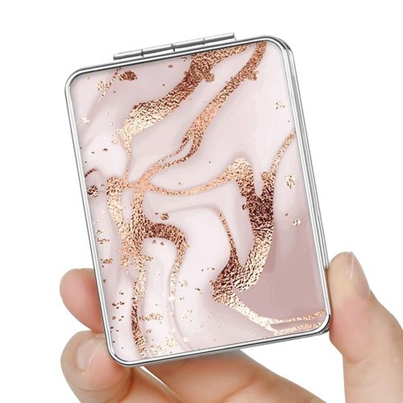dcdcee Pocket Mirror, Small Travel Mirror with Magnification, Portable Double-Sided Magnifying Cosmetic Mirror for Daily (Golden Marble)