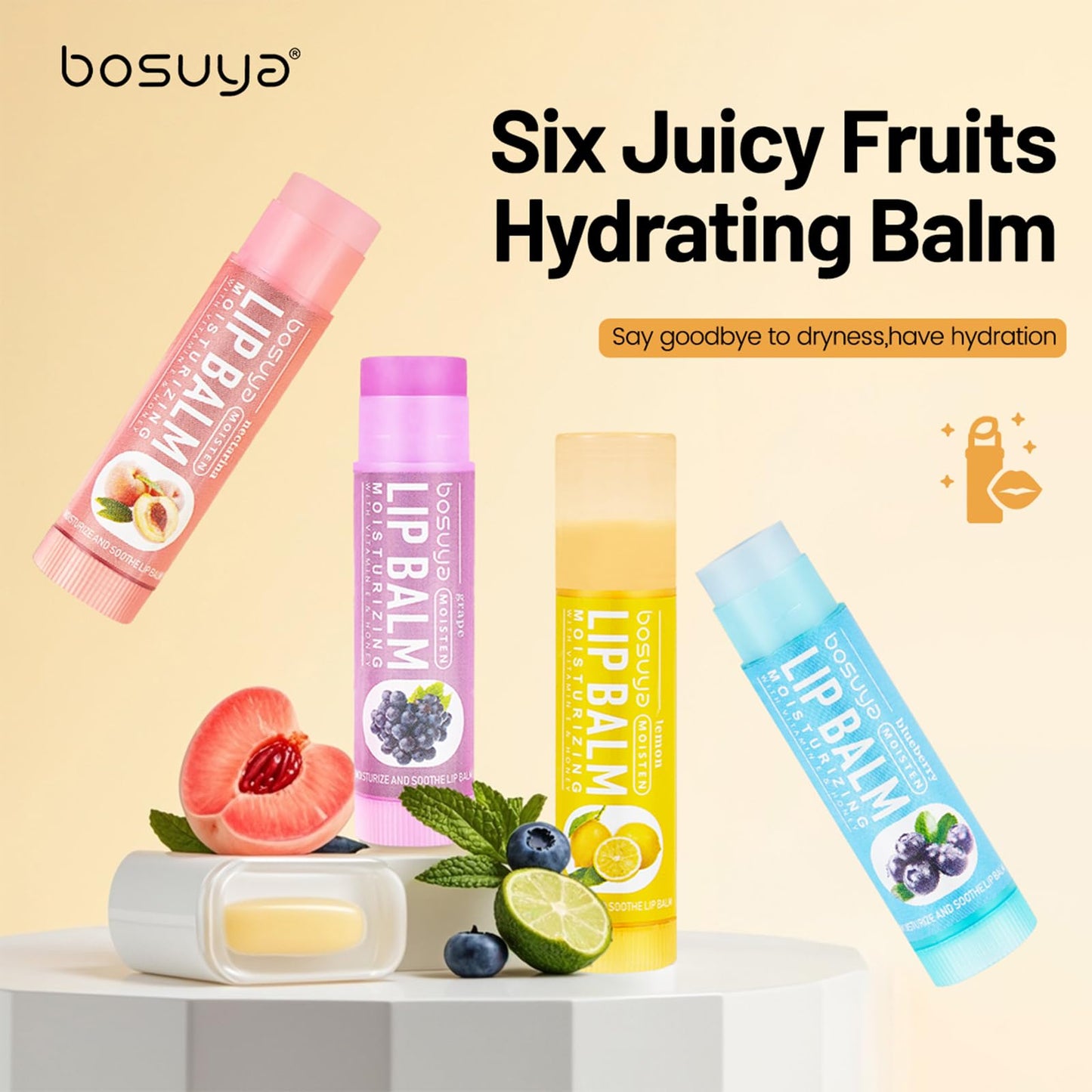 6 Flavors Lip Balm Set-Gentle Hydration for Dry & Sensitive Lips, All-Day Moisture Hydrating & Repairing for Delicate Lips Smooth Non-Greasy