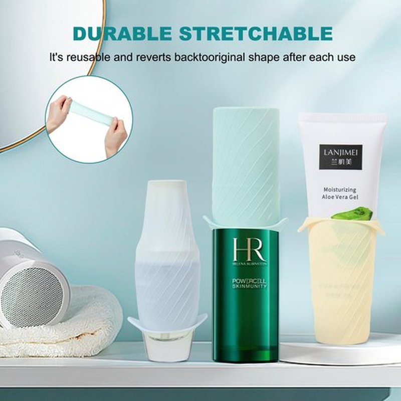 Mrsdry 8 Pack Silicone Bottle Covers, Travel Leak Locks, Elastic Sleeves for Leak Proofing Travel, Travel Size Container Silicone Sleeves, Travel Accessories for Shampoo Body Wash Skincare Bottles
