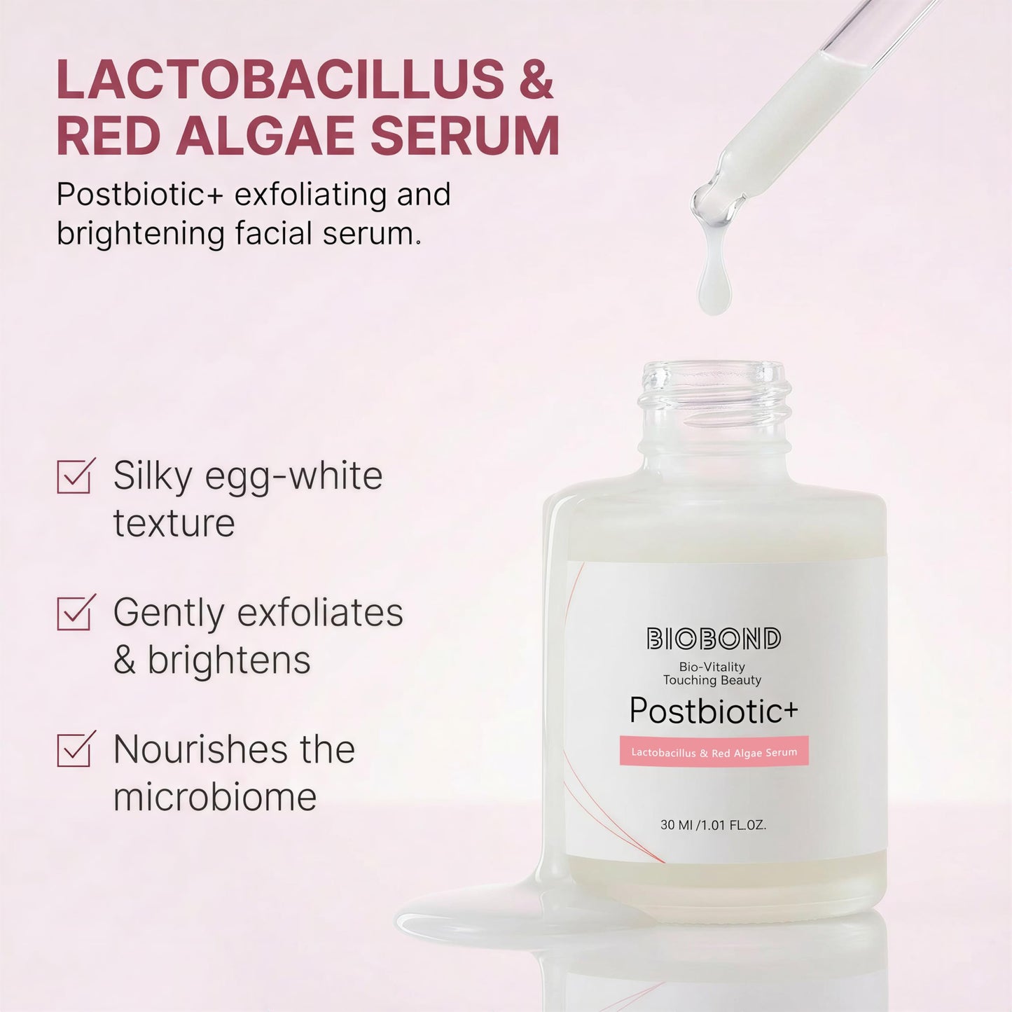 BIOBOND Lactic Acid Exfoliating Serum, For Gentle Resurfacing, Brightening, Hydrating, With Postbiotic Lactobacillus & Centella, Smooth Texture & Pore Minimizer Facial Booster, 1 Fl Oz
