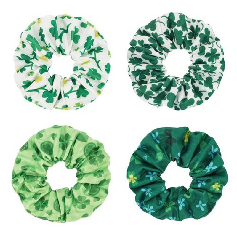 Jocbean St. Patrick's Day Hair Scrunchies Green Shamrock Hair Ties for Women