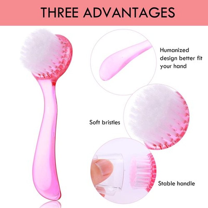 3 Pieces Facial Cleansing Brush Acrylic Handle Face Scrubbers Soft Bristle Exfoliator Cleaner Brush Scrub Exfoliating Facial Brush for Face Care Makeup Skincare Removal (Pink)