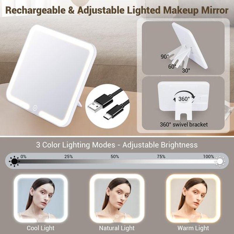 Aiborke Travel Makeup Bag with Led Mirror Makeup Case with Lighted Mirror Cosmetic Organizer bag with Adjustable Dividers and 5X Magnifying Mirror Gift for Women (Green)