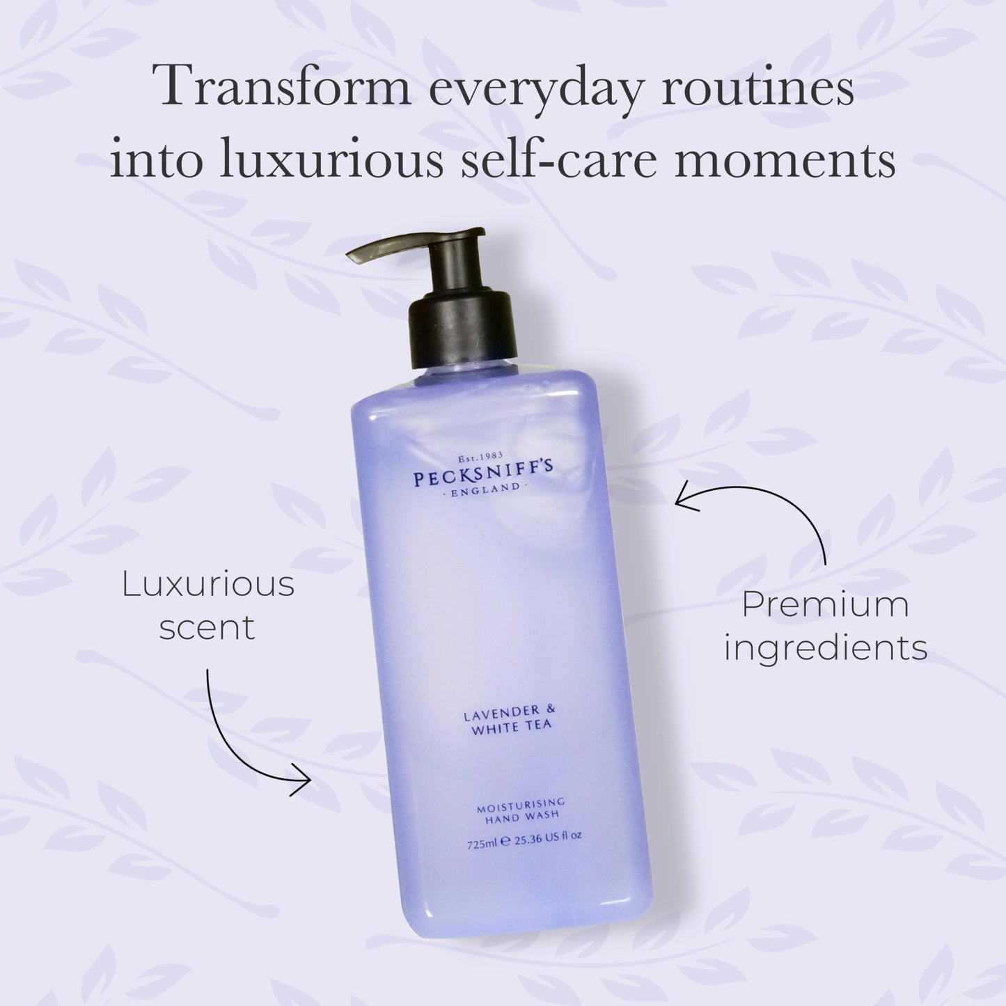 Pecksniff's Lavender & White Tea Hand Wash – Luxury Liquid Hand Soap 725 ml/24.52 fl oz, Softening, Hydrating, Revitalising, Cruelty-Free, Made in England