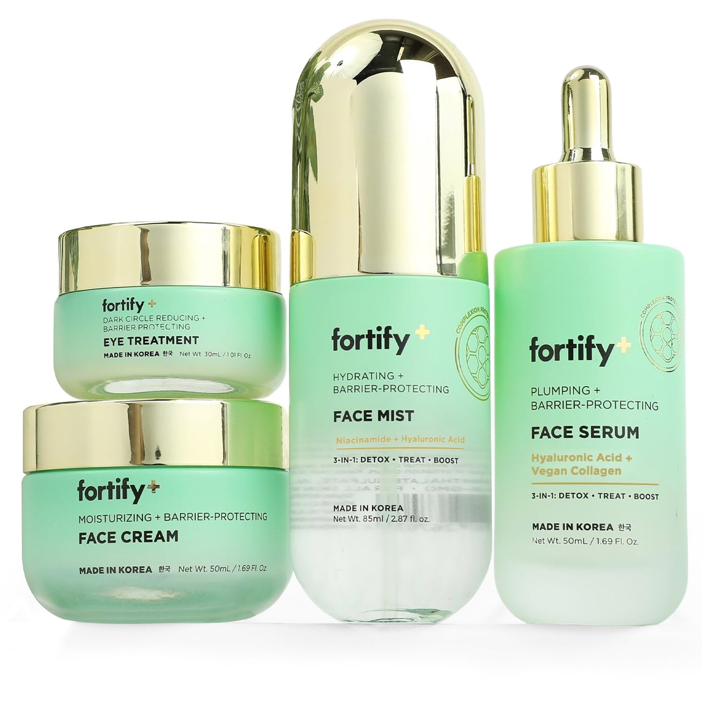 Fortify Skincare Age-Defy Set, 3-In-1: Detox, Treat, Boost with Cica & Zeolite - Ultra Hydrating, Firming & Barrier Care - Dermatologist Tested, Anti Aging Korean Skin Care, Clean Beauty - 4 Pack