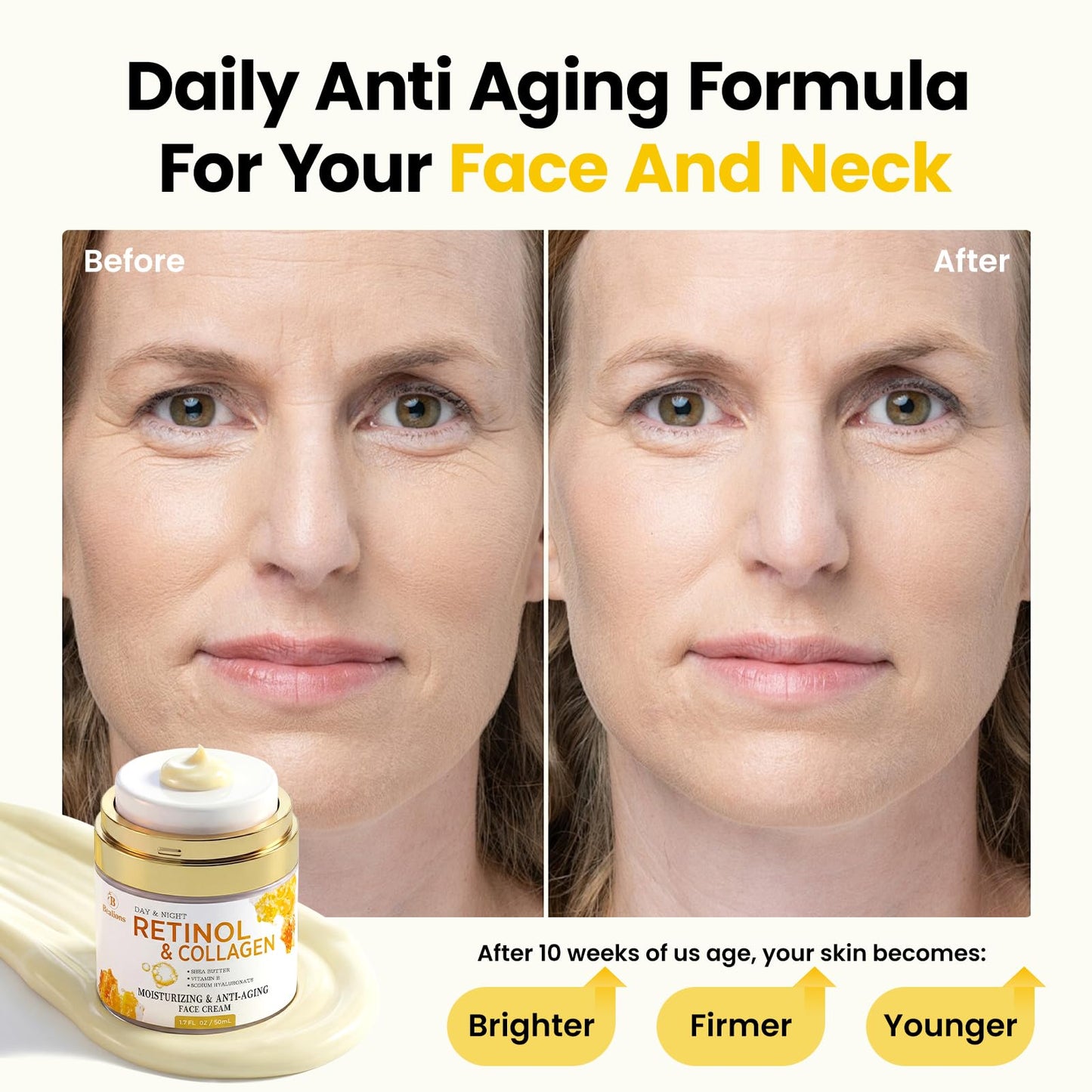 Retinol Cream for Face Anti Aging: Wrinkle Cream for Face Neck with Collagen Hyaluronic Acid - Night Moisturizer for Men Women - Facial Skin Care Gift for Women Wife Mother (1 Pack)