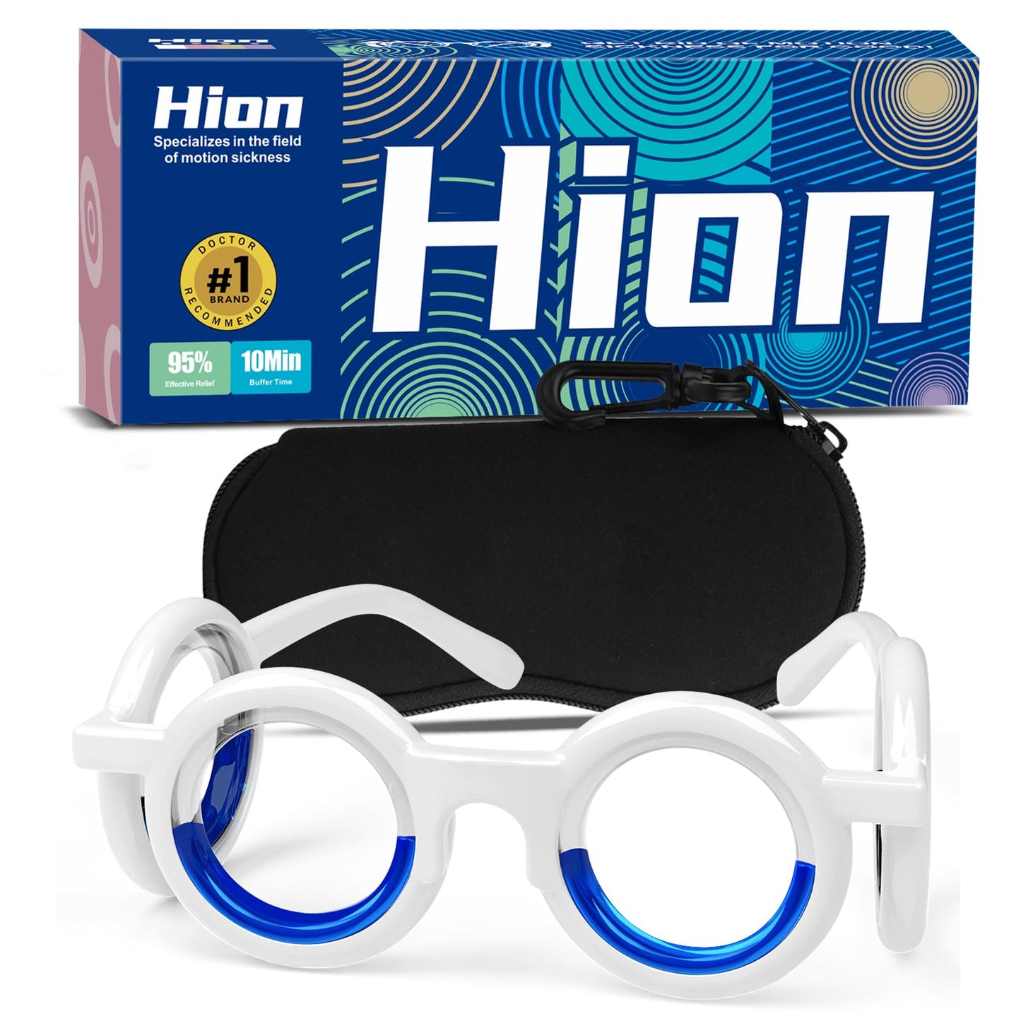Hion Motion Sickness Glasses,Relieve Carsickness Airsickness Seasickness,Ultra-Light Portable Nausea Vertigo Glasses, No Lens Liquid Glasses for Adults or Kids(Bule)