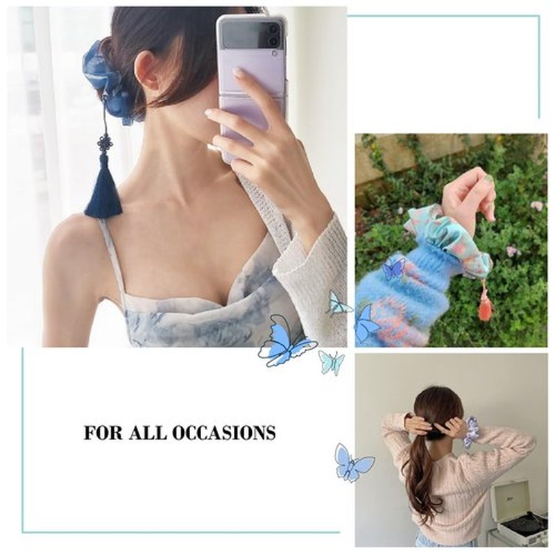 Generic Scrunchie WSF Korean Hair - Handmade Soft Scrunchies for Hair, Hanbok ShuShu Scrunchies for Girls & Hair Ties for Women (Mavv & Simple Trinket Tassel)