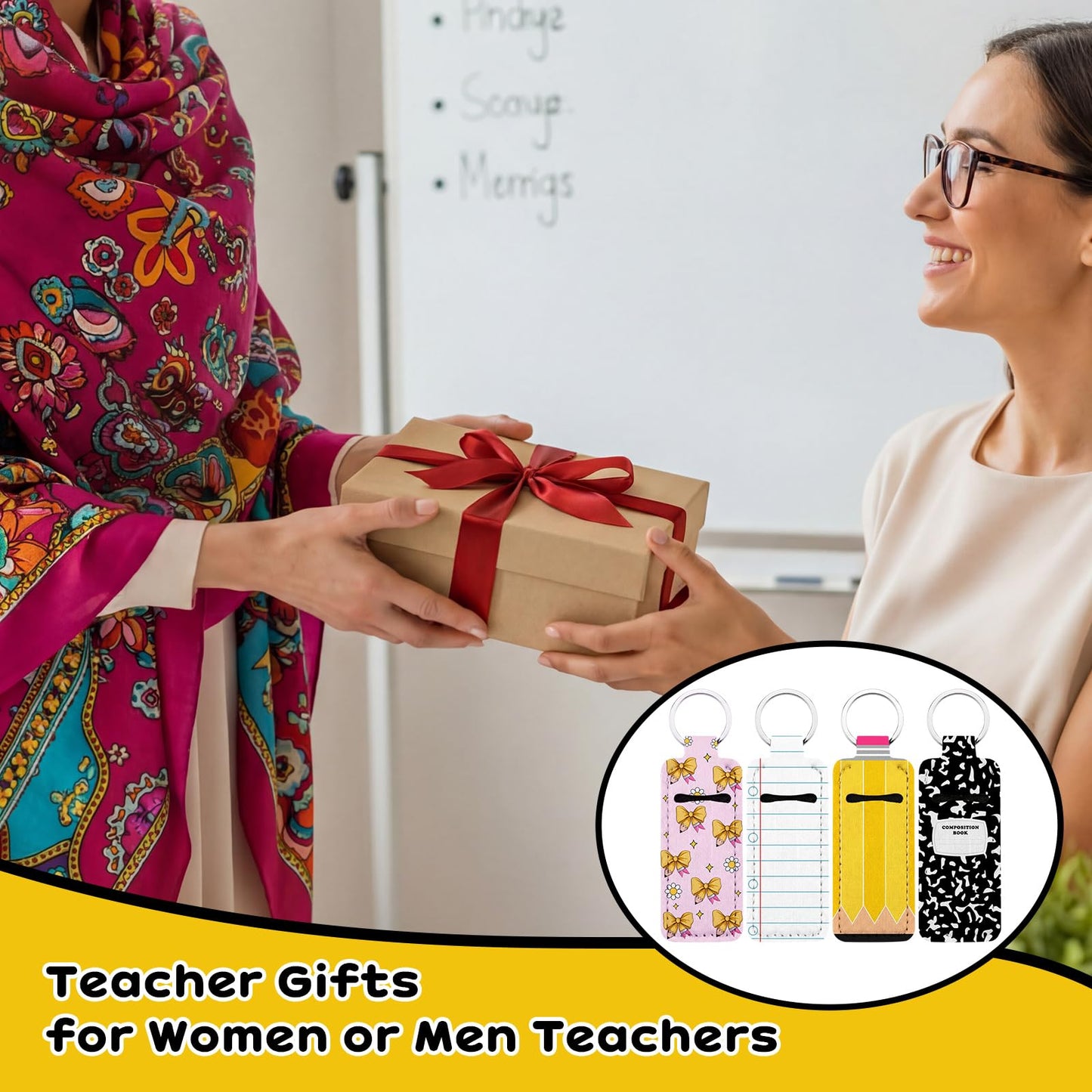 Kenning 12 Pcs Teacher Lipstick Holder Keychains Bulk Teacher Appreciation Gifts Portable Clip on Lip Gloss Sleeve Pouch Lipstick Holder Keychain Pocket Lip Balm Accessories Thank You Gifts for Women