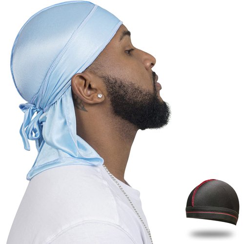 ForceWave Silky Durag for Men Wave Cap Satin Dorag for Men Women 360 Wave (SBlue)