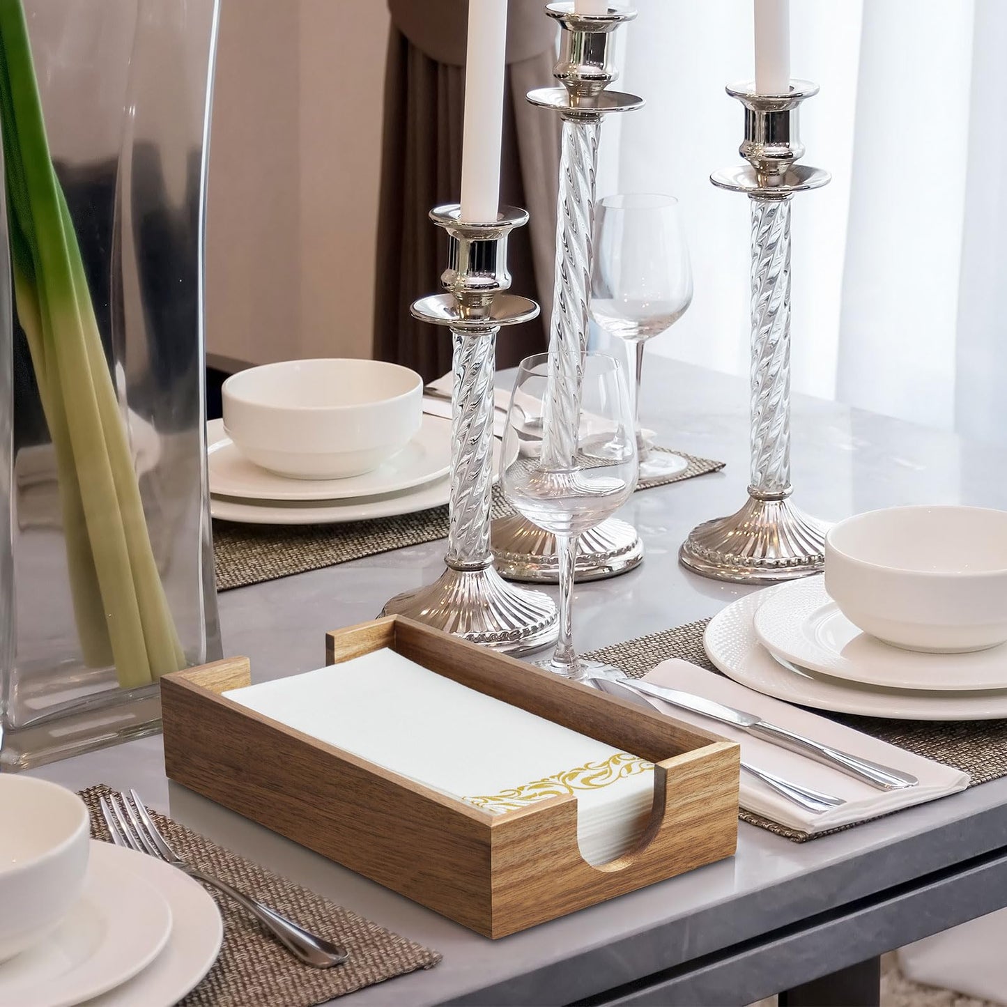 Napkin Holder for Bathroom, Acacia Wooden Guest Towel Holder Tray for Bathroom, Disposable Paper Hand Towel Holder for Bathroom Accessories, Dinner Napkin Holder for Kitchen Table Party