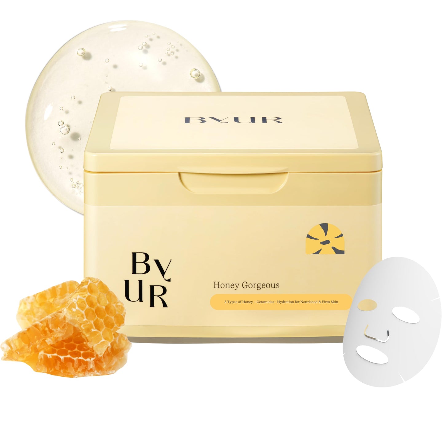 ByUR Honey Gorgeous Daily Aqua Serum Mask (30 Count) Hydrating Moisturizing Face Mask, Skin Elasticity & Firmness Treatment, Honey Extract for Dry Skin, Pore Tightening, Vegan K-Beauty Skincare