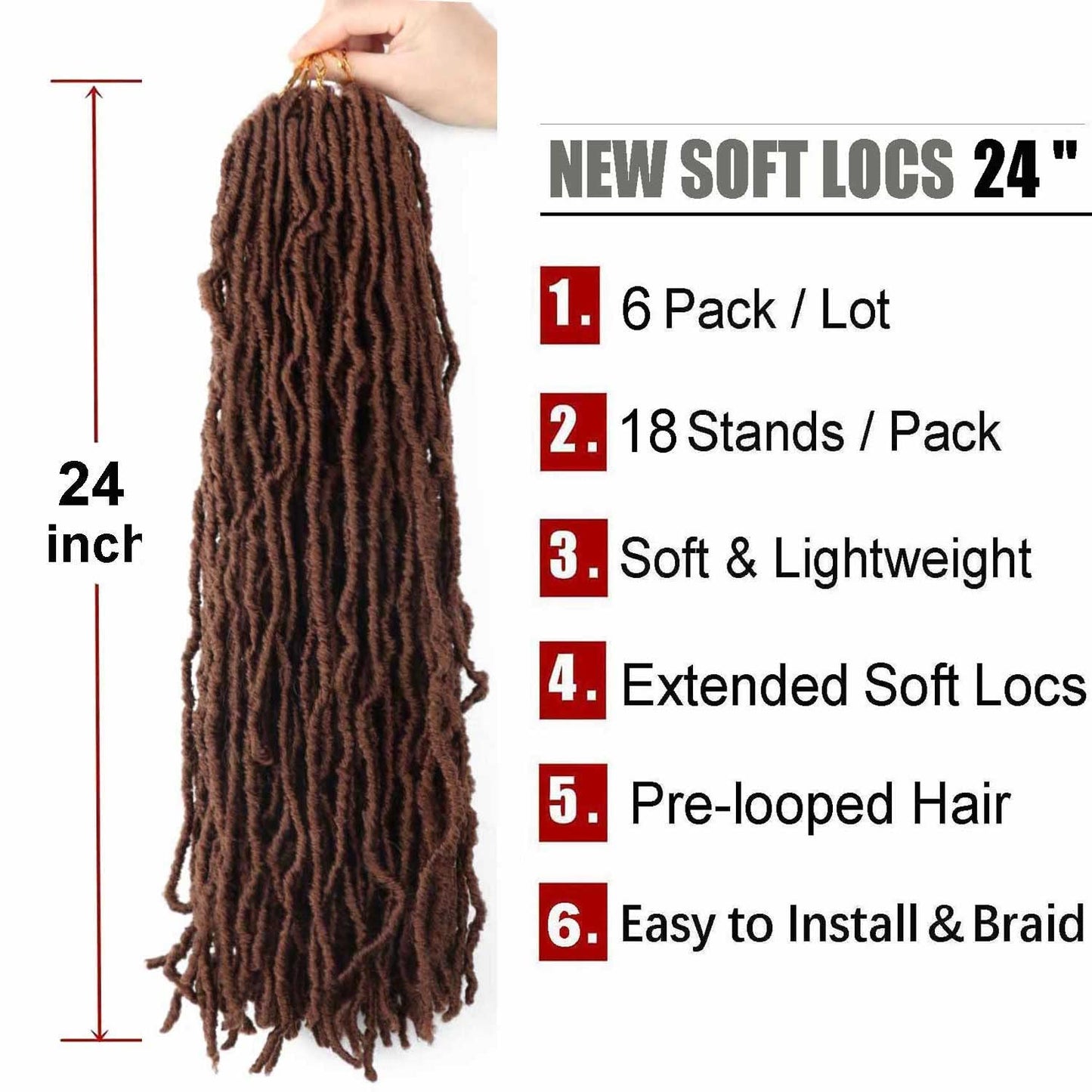 6 Packs Soft Locs Crochet Hair Pre Looped 24 Inch Faux Locs Crochet Braids Goddess Locs Dreadlocs Synthetic Hair For Black Women (24 Inch 6PACK 30#)