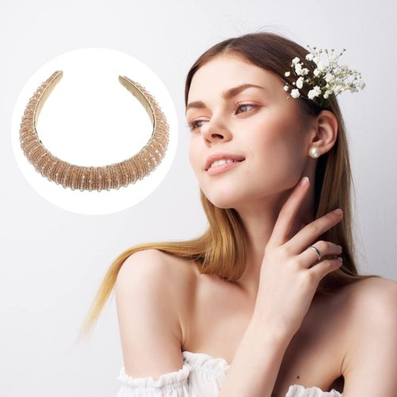 VOCOSTE Crystal Headband, Rhinestone Hairband for Women, Champagne, 1.2 Inch Wide