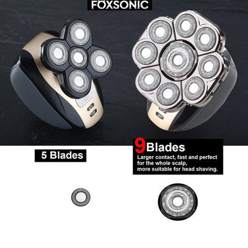 FOXSONIC Upgraded 9 Blades Body & Head Shaver for Head Shaver Many Brands 9 Blades Replacement Shaver Head Blade 9 Heads Beard Electric Razor Shaver Head for Blad Men