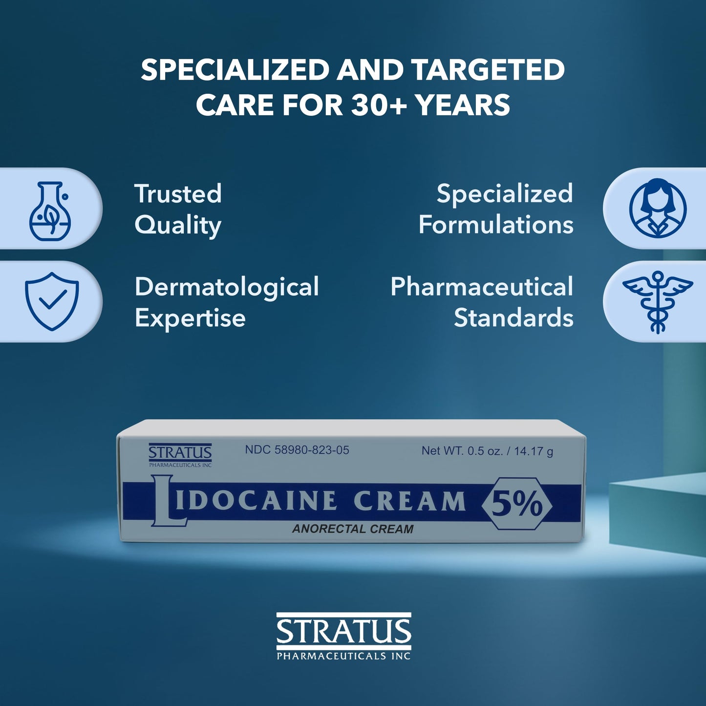 STRATUS PHARMACEUTICALS Anorectal Lidocaine Cream 5% Topical for Burn, Itch, and Pain Associated with Rectal Discomfort, 0.5 oz