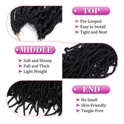 Youngther Soft locs 36 inch 6 packs Extended New Faux Locs Crochet Hair Pre Looped Synthetic Braiding Hair Extension Crochet Hair for Black Women (36 inch, 6packs,1B)