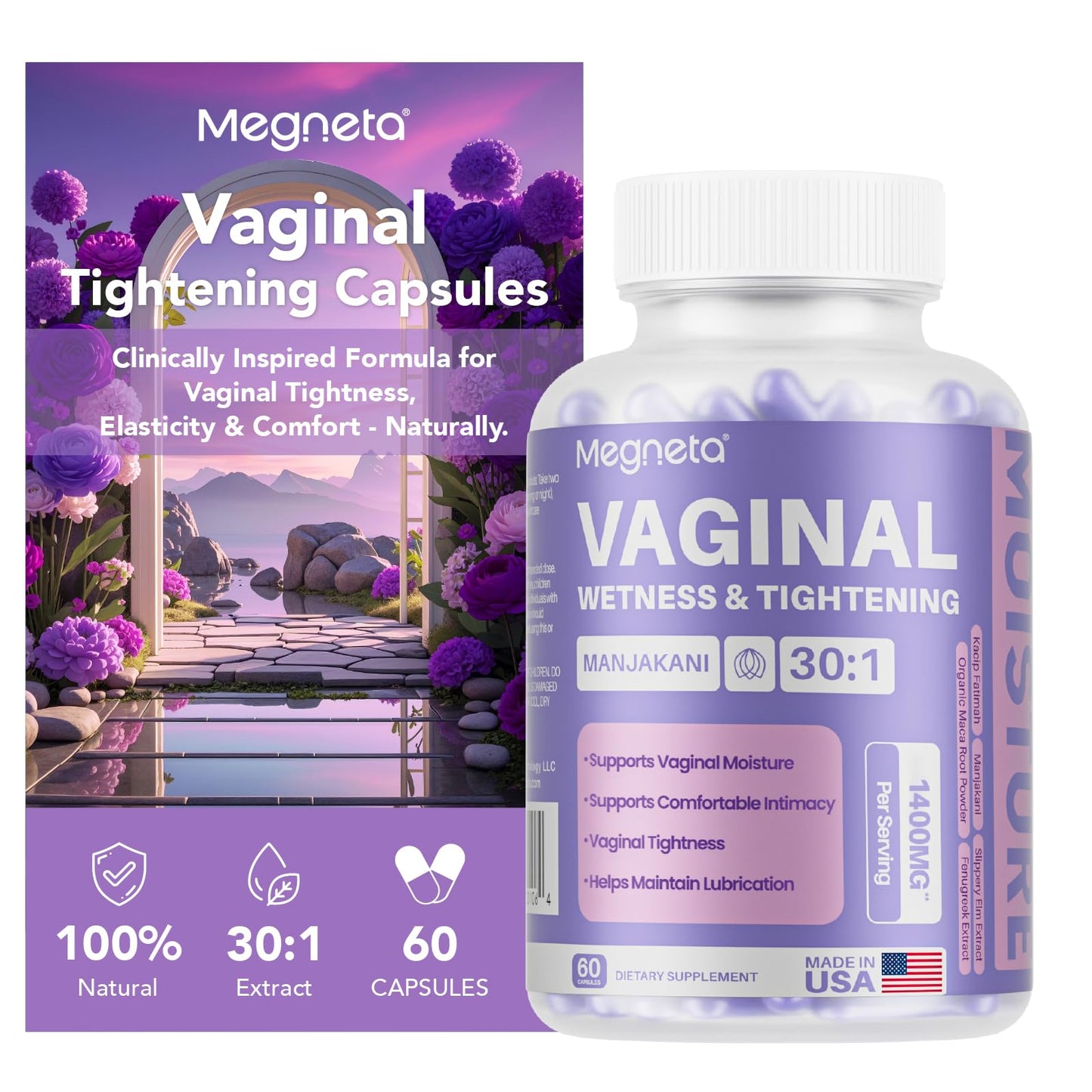 MEGNETA Vaginal Tightening, Moisture Support, 60 Vegan Capsules