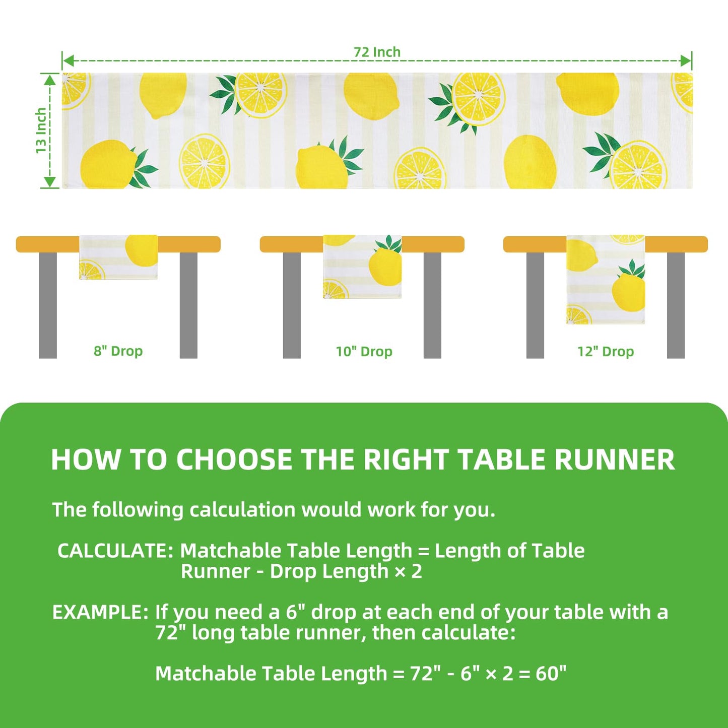 Rotumaty Lemon Table Runner Kitchen Decor - Yellow and White Stripes Lemon Table Decorations Summer Spring Seasonal Home Decor for Dining Table Farmhouse Party 13 × 72 Inch