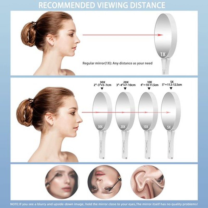 5X+20X Double Sided Magnifying Mirror,4.5" Vanity Hand Mirror with Magnification,Portable Magnified Mirror with Foldable Handle,Travel Makeup Mirror 20x with Detachable Stand,Desk 20x Mirror Stand