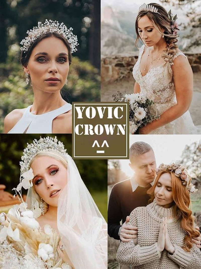 Yovic Baroque Gold Wedding Crown Sparkly Rhinestone Bride Crowns and Tiaras Prom Crystal Bridal Hair Accessories for Women and Girls (Gold)