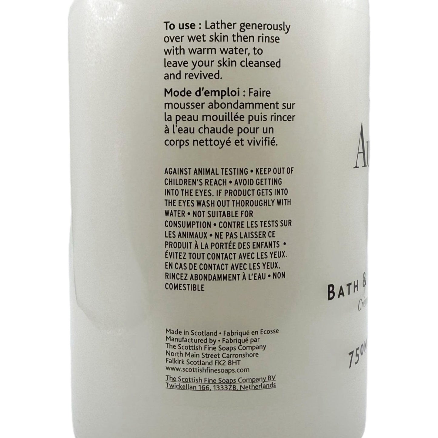 Scottish Fine Soaps The Au Lait Bath & Shower Cream, 25 fl oz, Made in Scotland