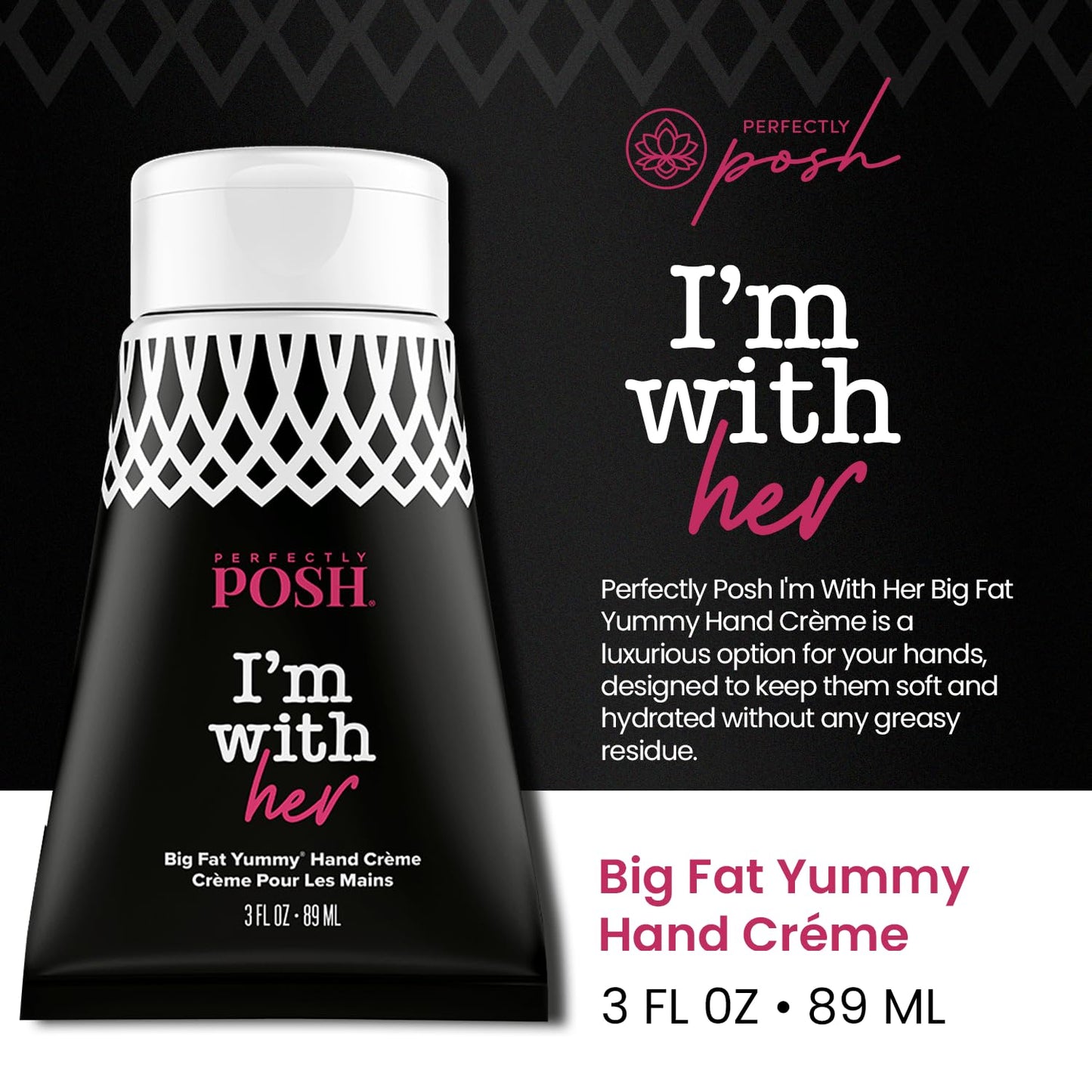 Perfectly Posh - I’m With Her Big Fat Yummy Hand Crème - Non-Greasy Hand Cream with Apricot Oil, Coconut Oil and Floral Berry Scent - 89ml
