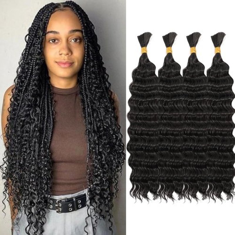 Deep Bulk Hair For Braiding Hair Wet And Wavy Deep Wave Bulk Hair 16inch 400g,Quality Synthetic Micro Braiding Hair Extensions for Boho Braids No Weft (20inch 4Pack Natural Color)