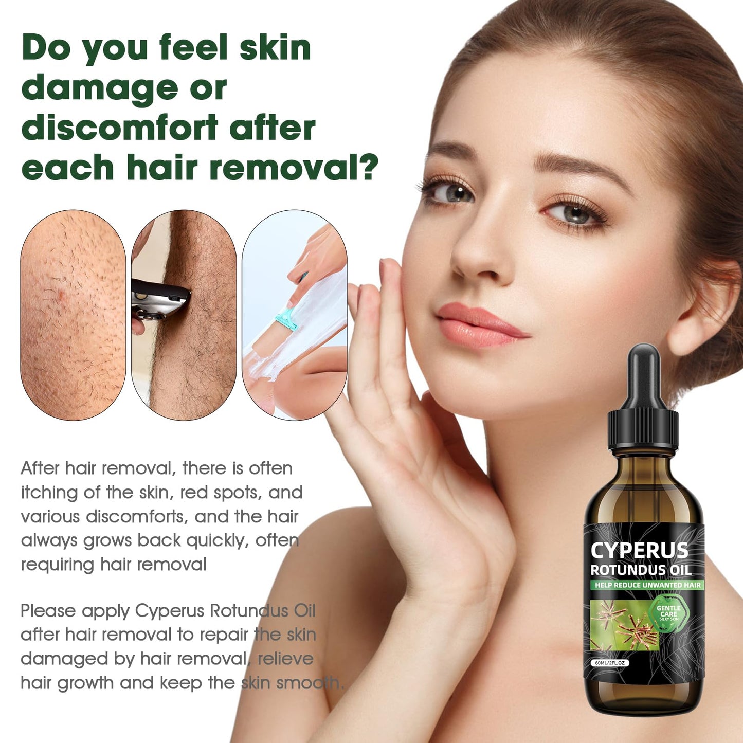 SKSOYT 2 Pcs Cyperus Rotundus Oil for Hair Removal, Natural Cyperus Rotundus Oils to Reduce Unwanted Hair Growth, Soothing & Moisturizing, Shrinks Pores, Smooth Skin Care