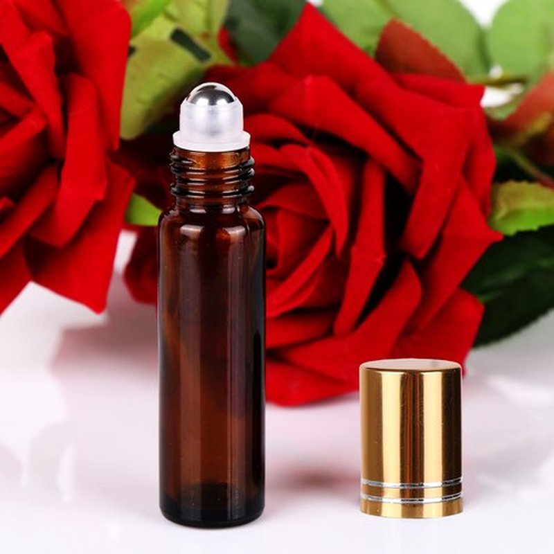 inice 24 Pack Amber Galss Roller Bottles for Aromatherapy Essential Oils,10ml Roll On Bottles with Stainless Steel Roller Balls Metal Cap