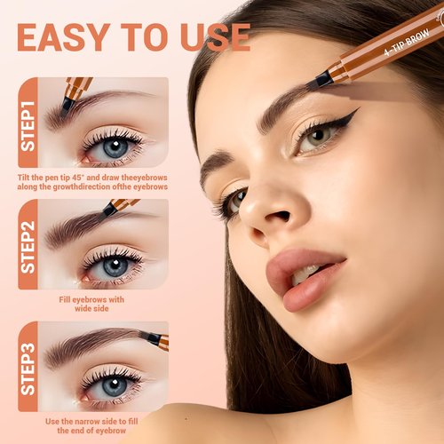 Upgrade Microblading Eyebrow Pen, 3D Waterproof Microblading Eyebrow Pencil 4-Tip Waterproof Eyebrow Pen, Natural Makeup Long-Lasting Fine Stroke Magic Eyebrow Pencil (Red Brown)